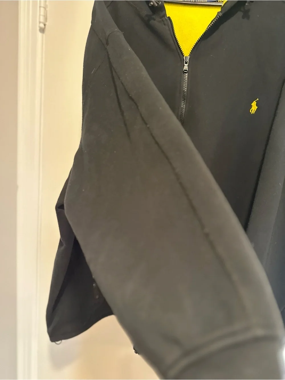 Polo Ralph Lauren Sz:4XLB Black Full Zip Hoodie Bright Yellow Interior & Pony.